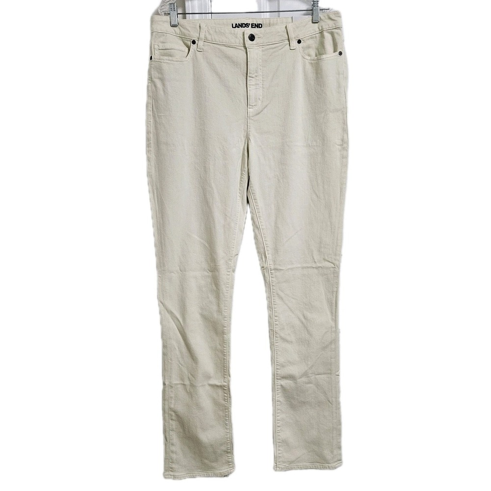 Lands End Jeans‎ Womens 18T Cream Mid Rise Straight Leg Stretch Denim Pants